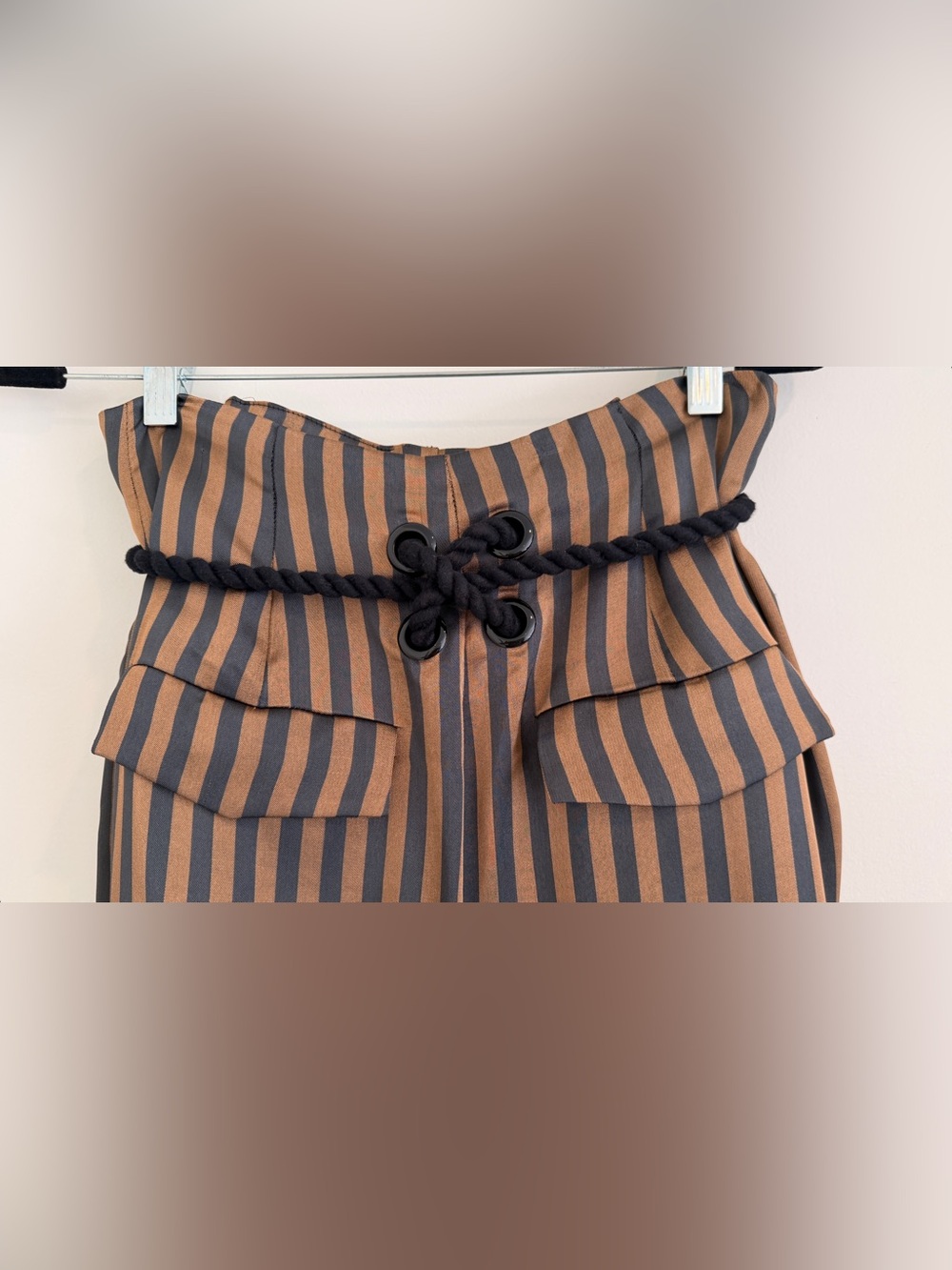House of Harlow Palazzo Pants Trousers Wide Leg Black Brown Striped S - Picture 4 of 6